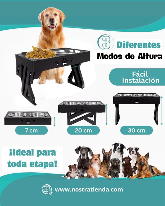 Comedero Bebedero Ajustable Para Mascota